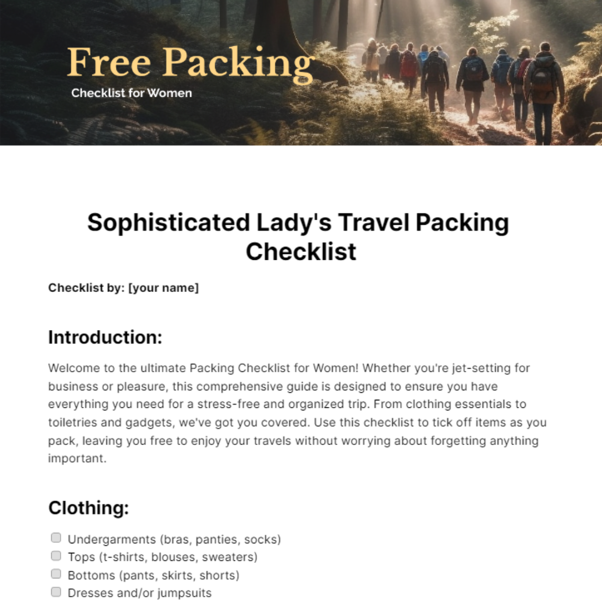 Packing Checklist Template For Women