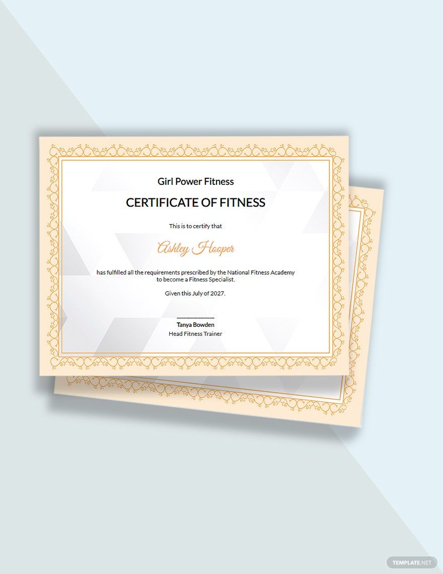 Women Fitness Certificate Template