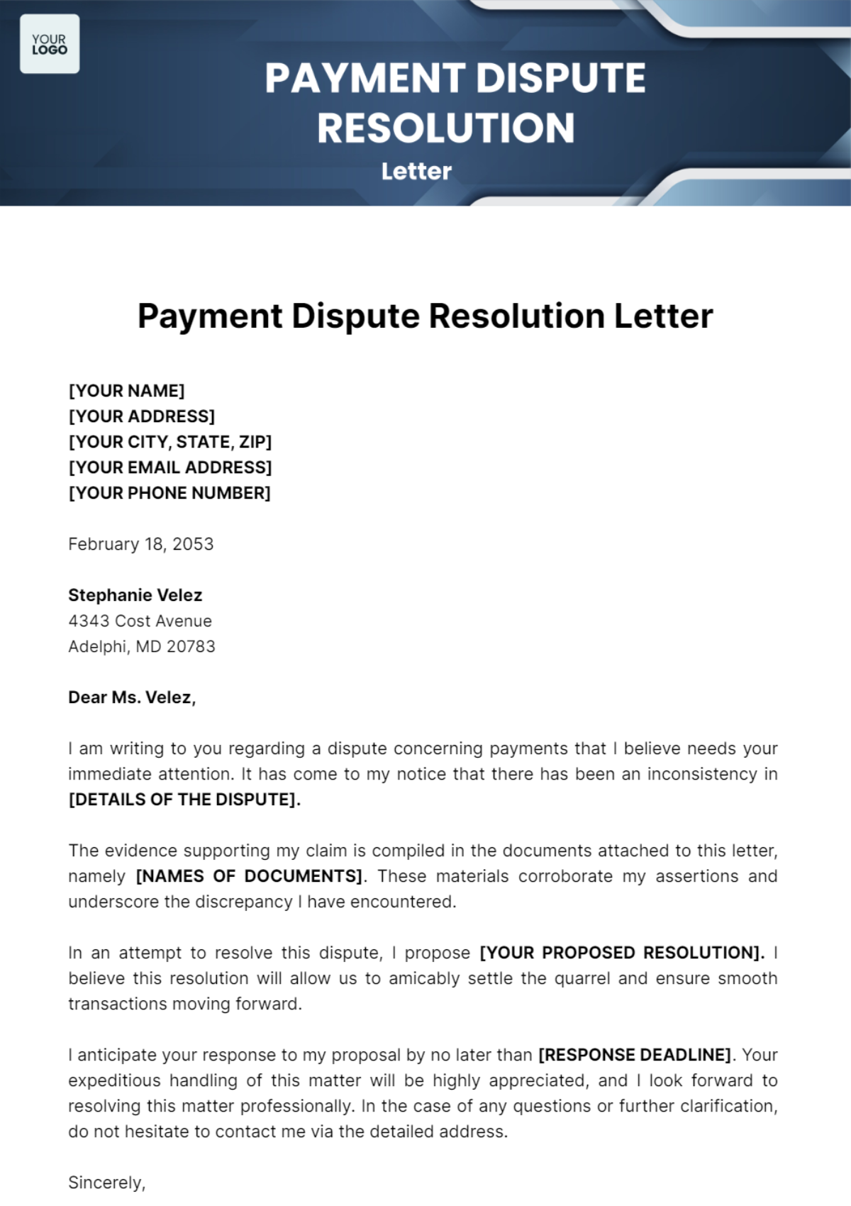 Payment Dispute Resolution Letter Template - Edit Online & Download