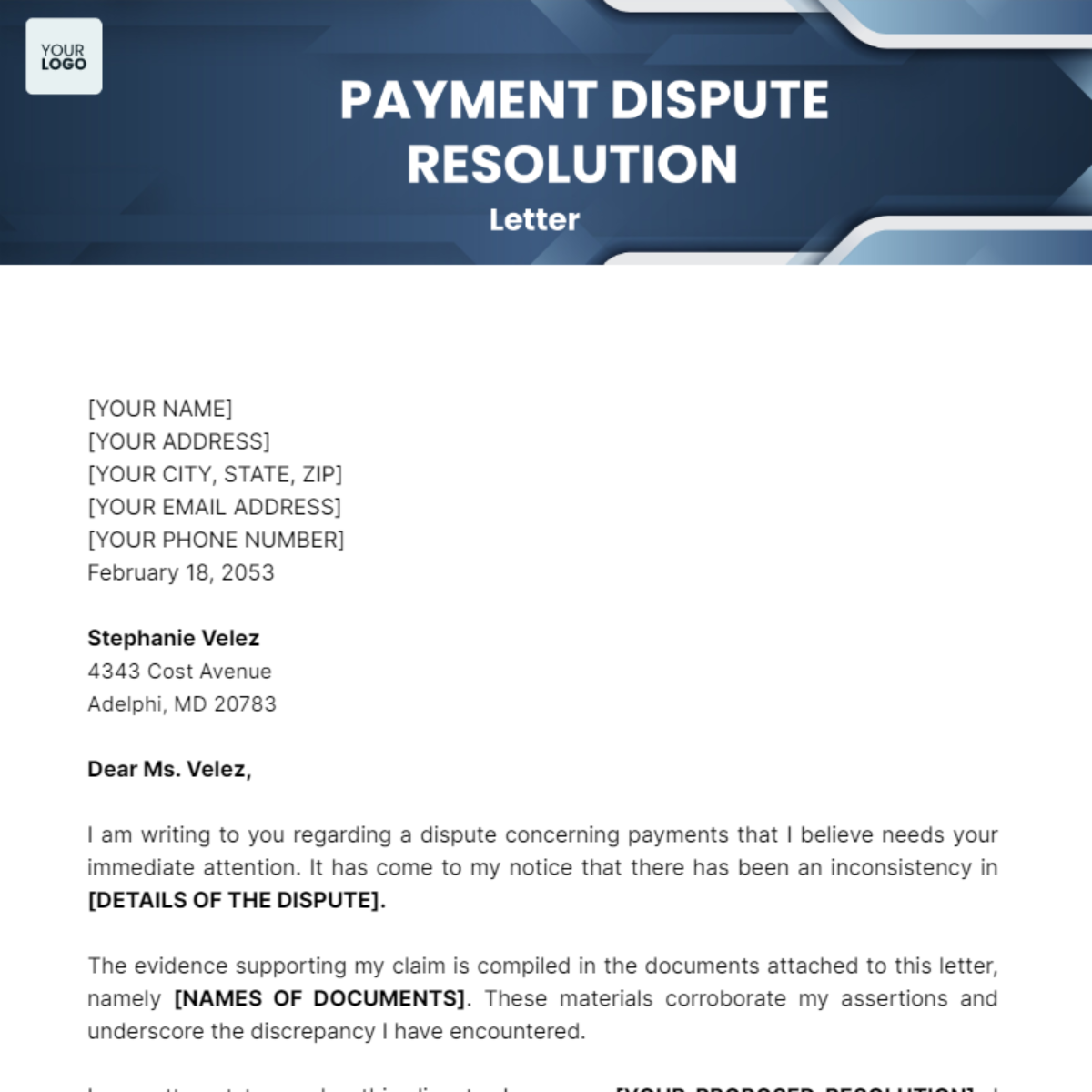 Payment Dispute Resolution Letter Template