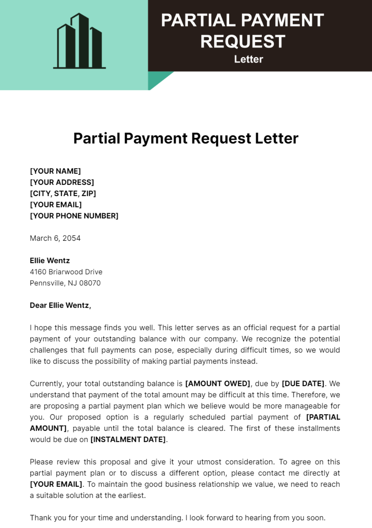 Partial Payment Request Letter Template - Edit Online & Download