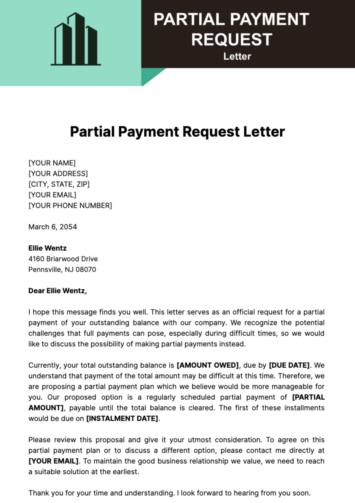 Partial Payment Request Letter Template