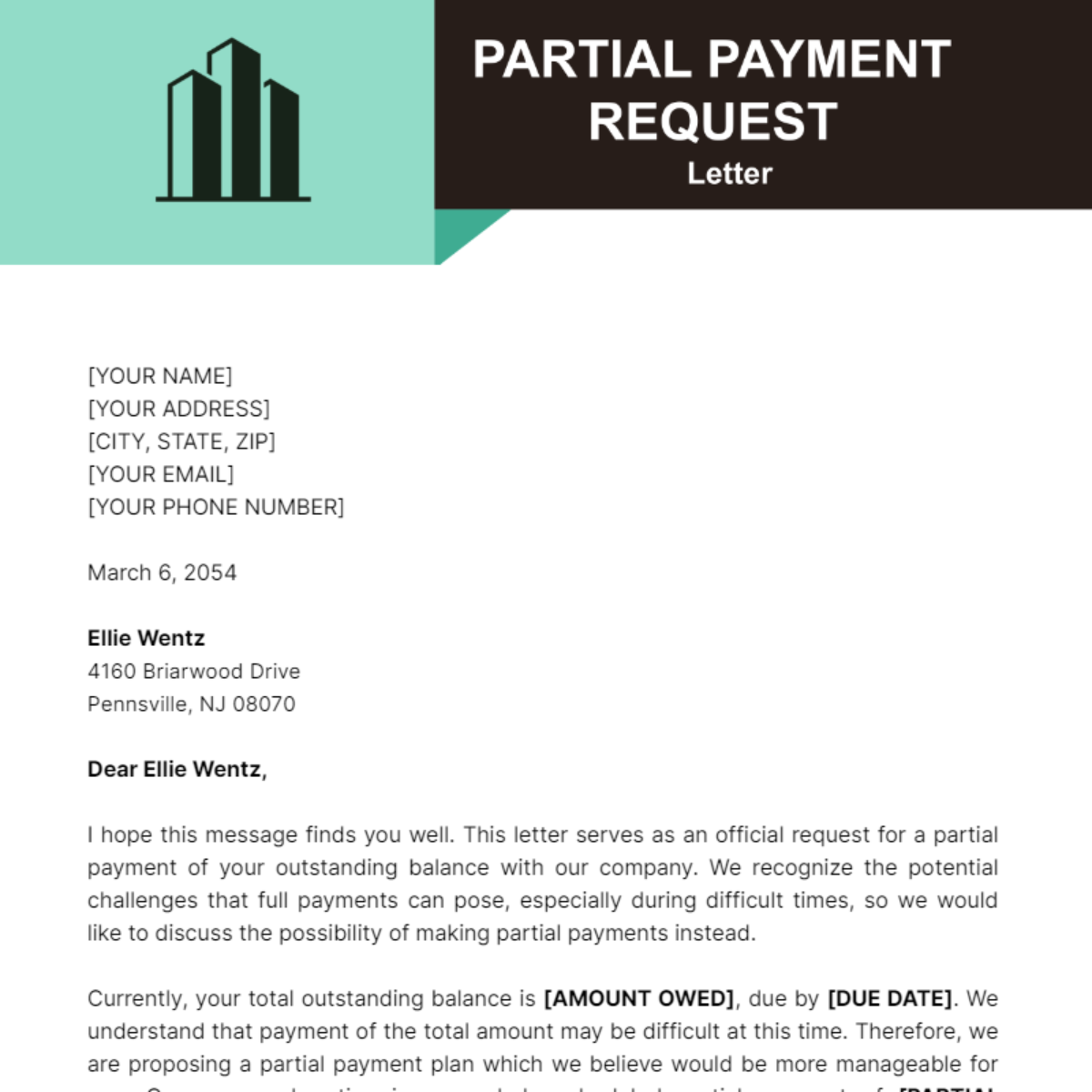 Partial Payment Request Letter Template