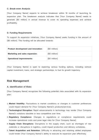 Free Startup Business Expansion Plan Template to Edit Online