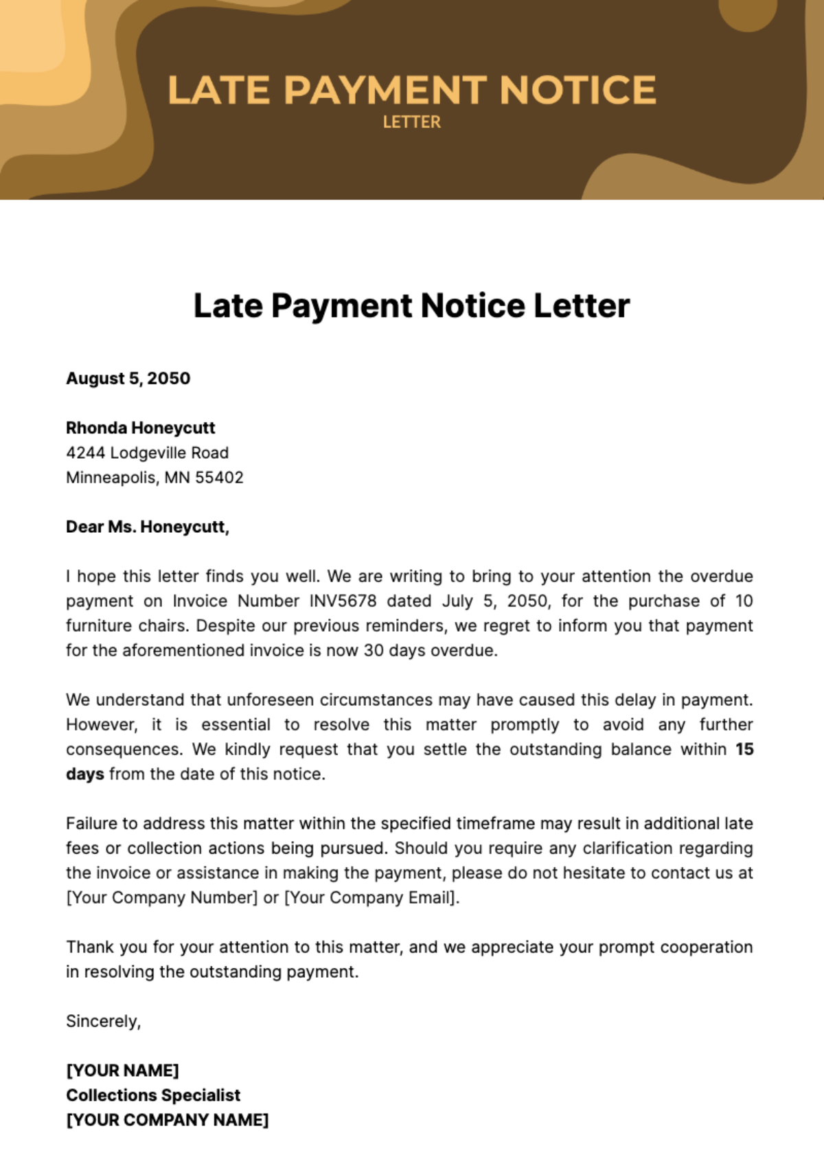 Late Payment Notice Letter Template