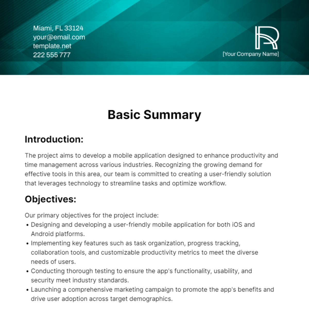 Basic Summary Template - Edit Online & Download