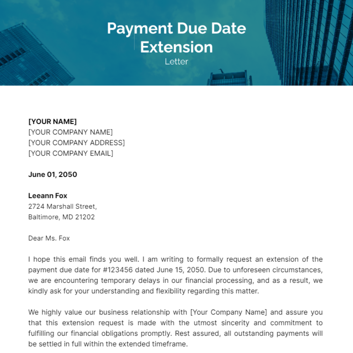 Payment Due Date Extension Letter Template - Edit Online & Download ...