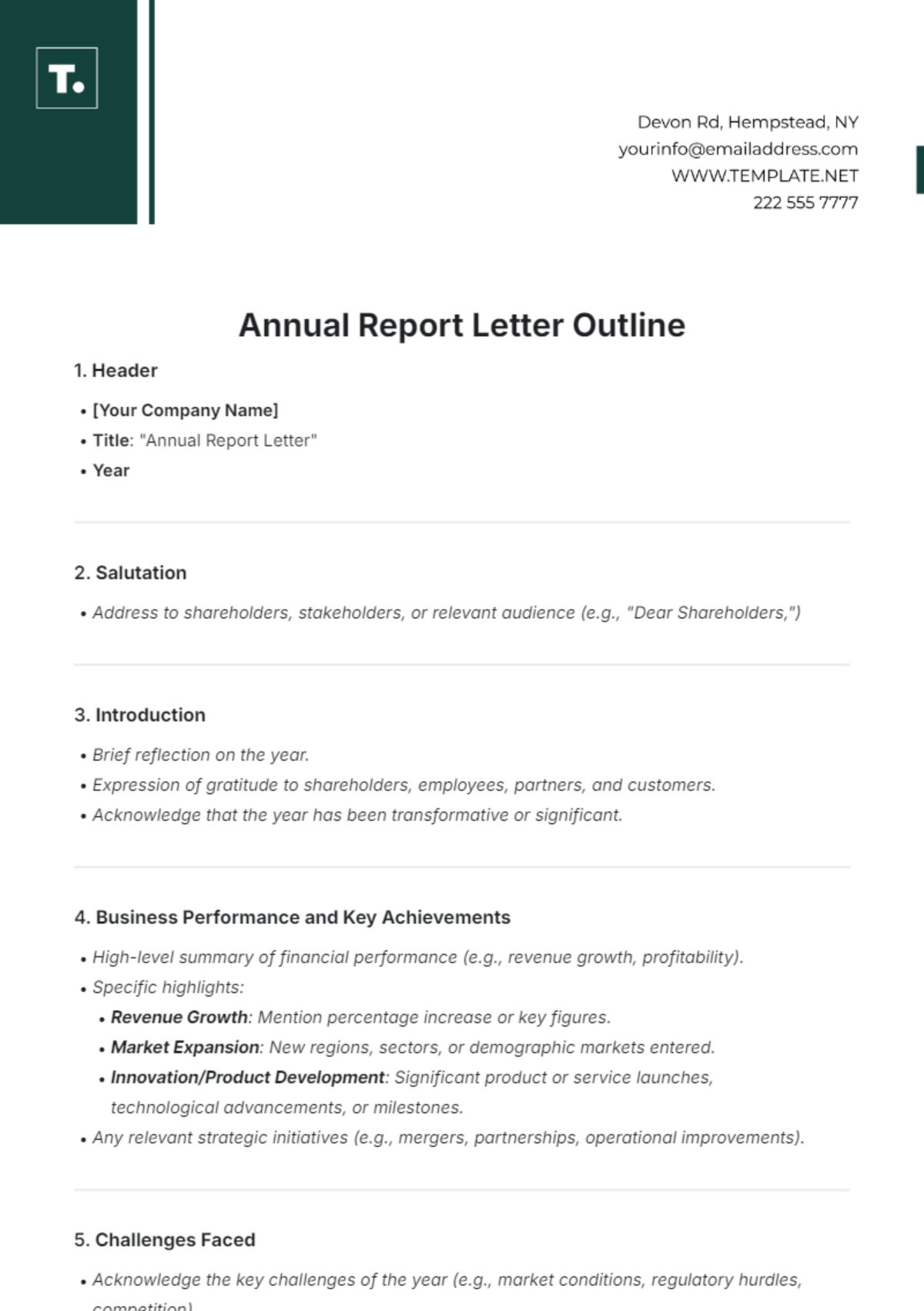 Annual Report Letter Outline Template - Edit Online & Download