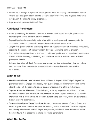 Free Saint Tropez Itinerary Template to Edit Online