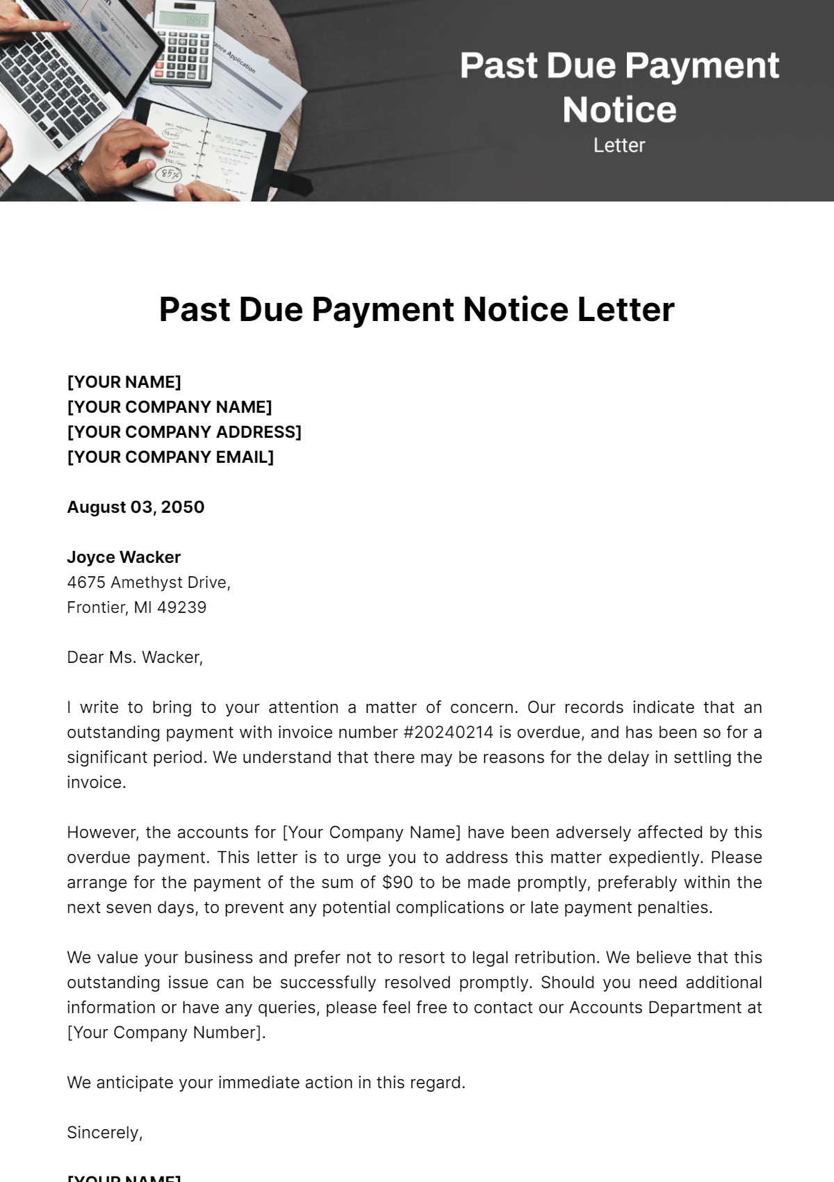 Free Past Due Payment Notice Letter Template