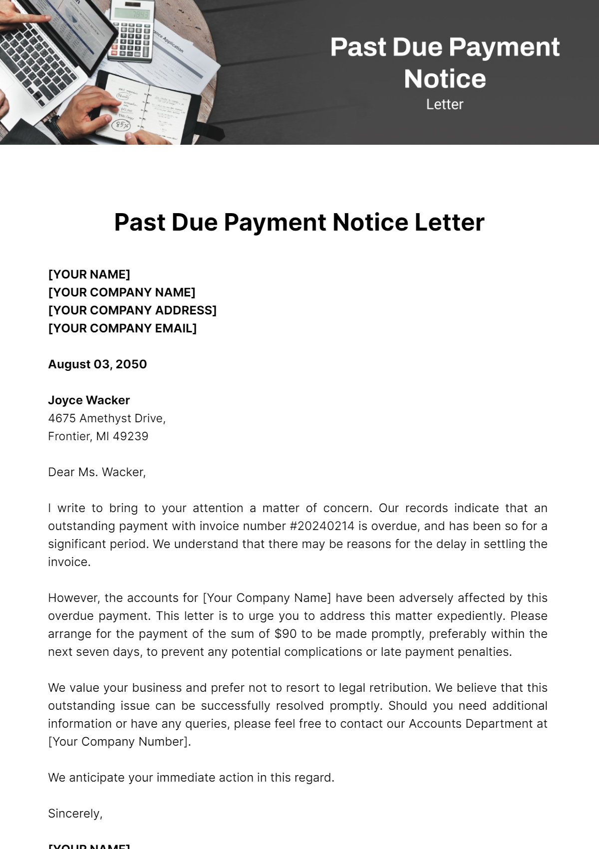 Free Past Due Payment Notice Letter Template - Edit Online & Download 