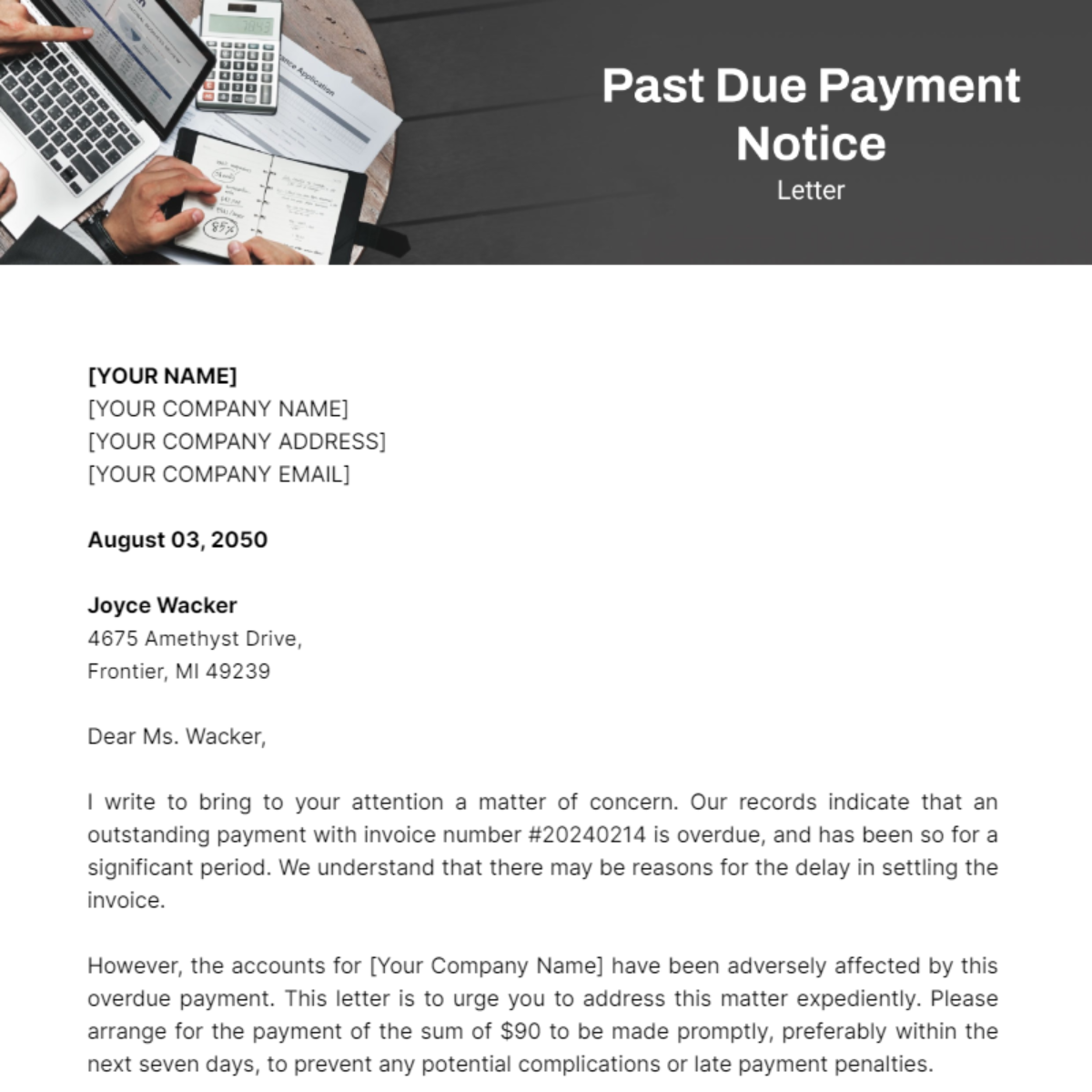 Past Due Payment Notice Letter Template Edit Online Download
