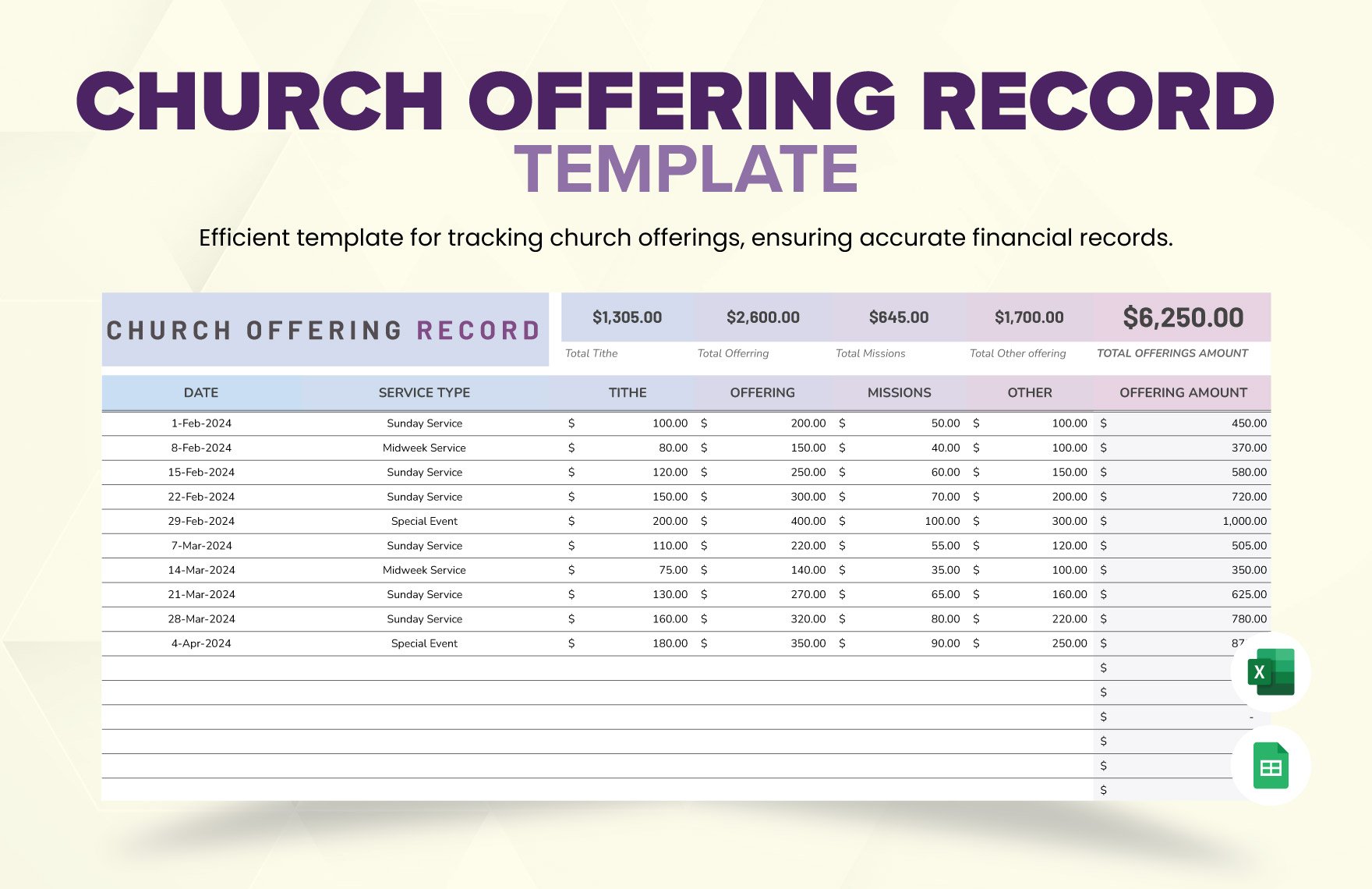 Church Offering Record Template