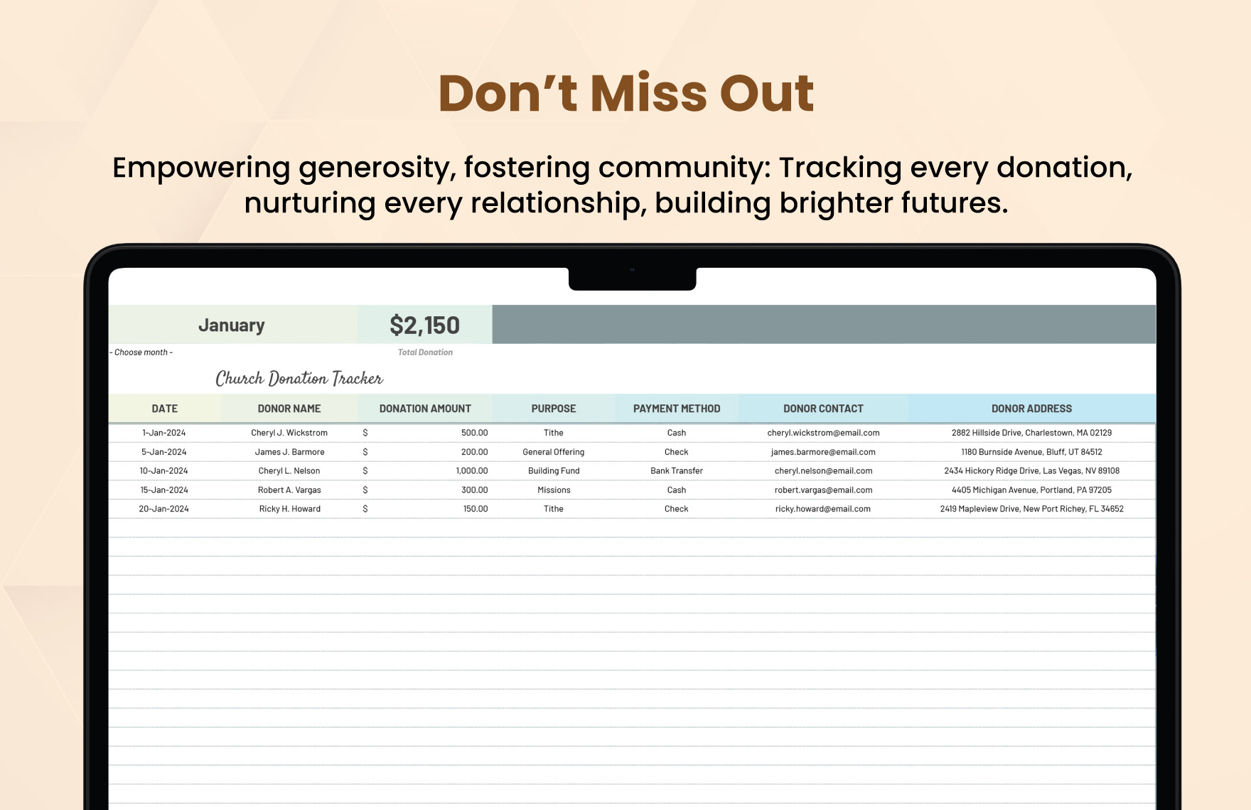 Church Donation Tracker Template