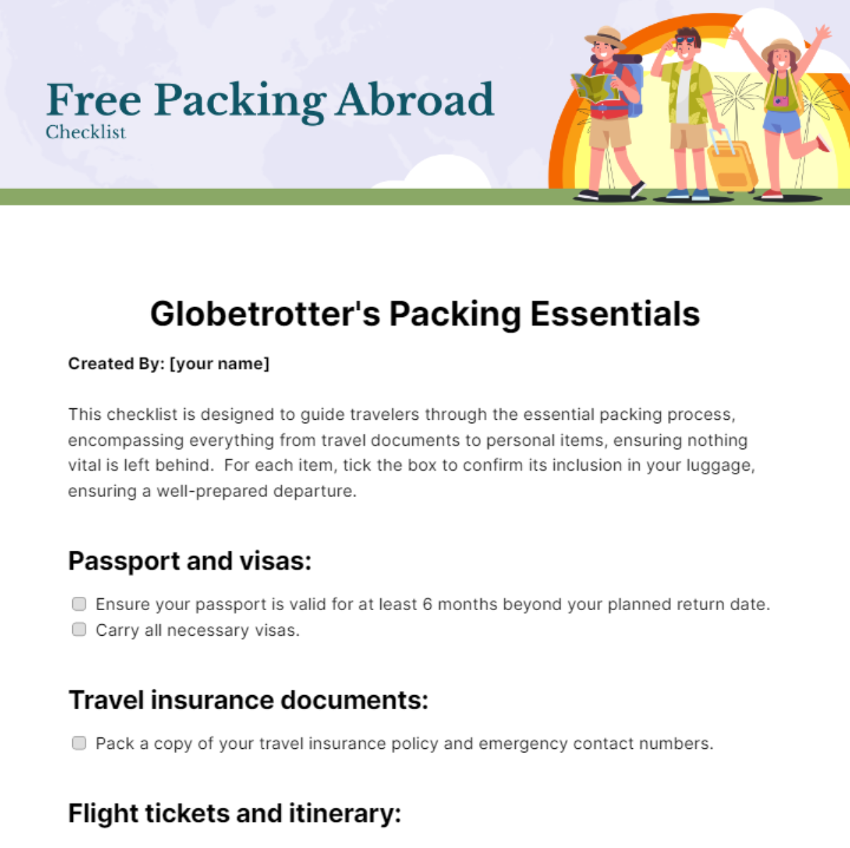 Packing Abroad Checklist Template