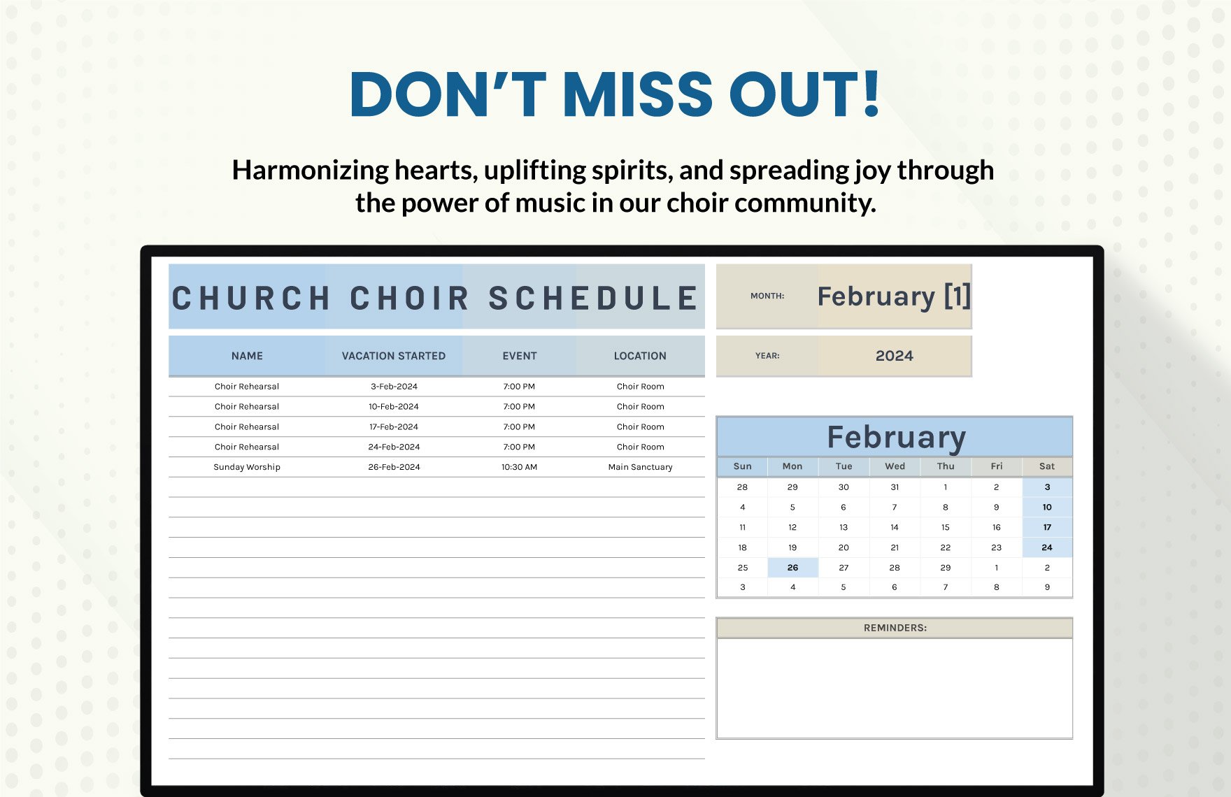 Church Choir Schedule Template