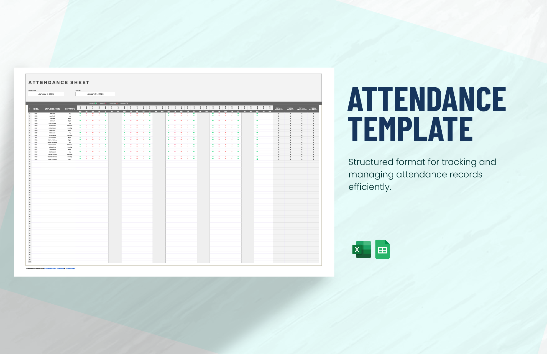 Free Attendance Template in Excel, Google Sheets