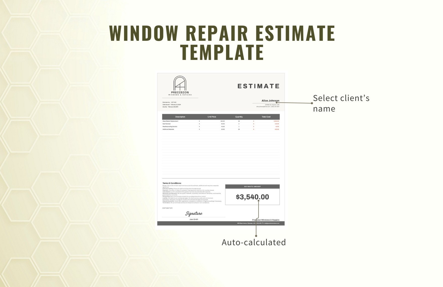 Window Repair Estimate Template