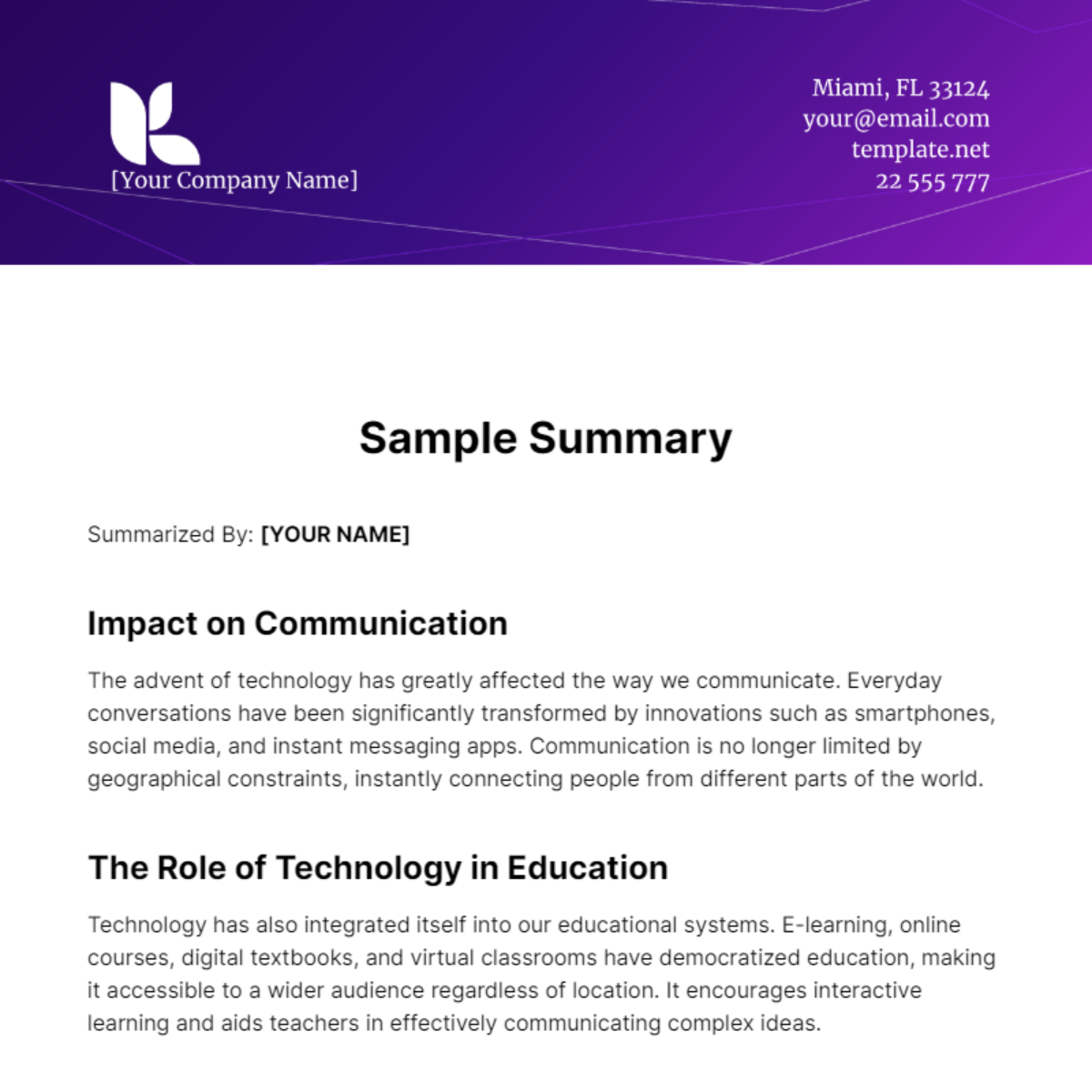 Sample Summary Template - Edit Online & Download