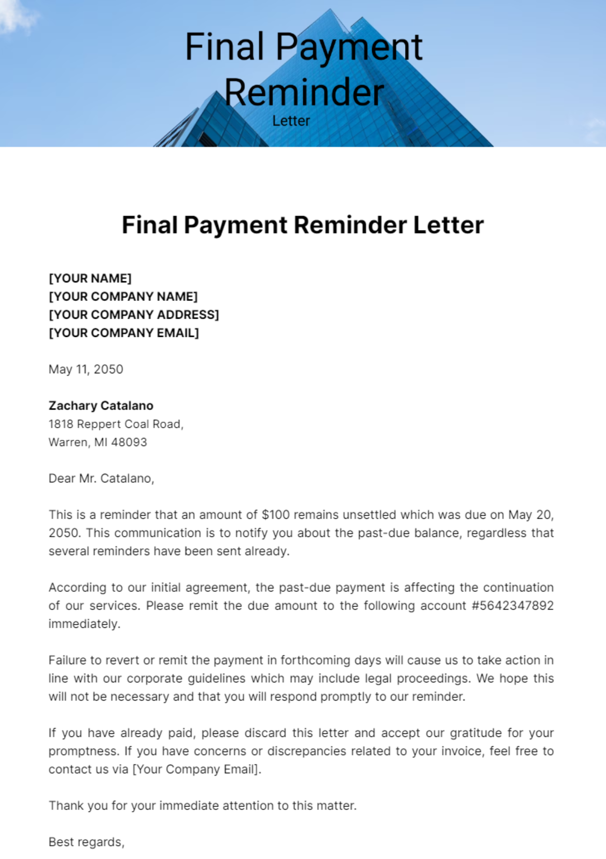 Free Final Payment Reminder Letter Template