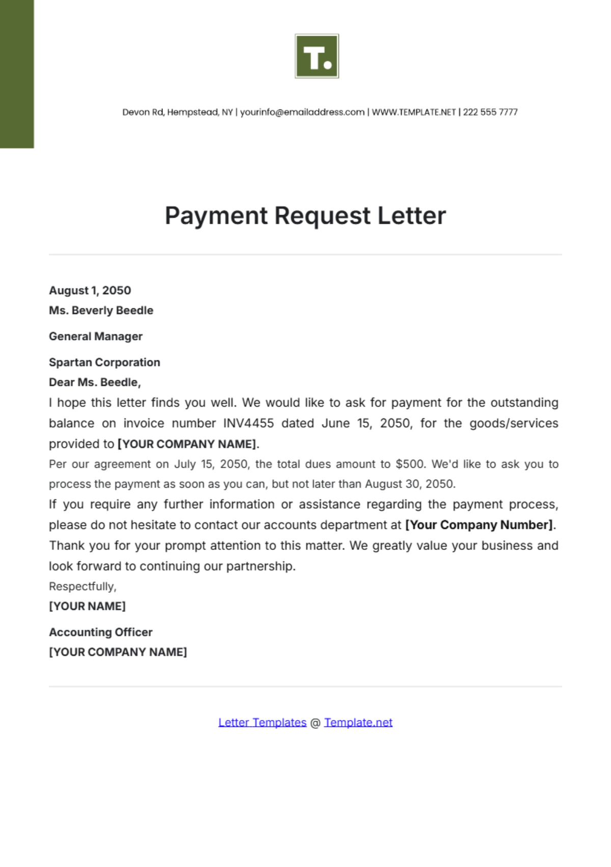 Printable Payment Request Letter Template - Edit Online & Download