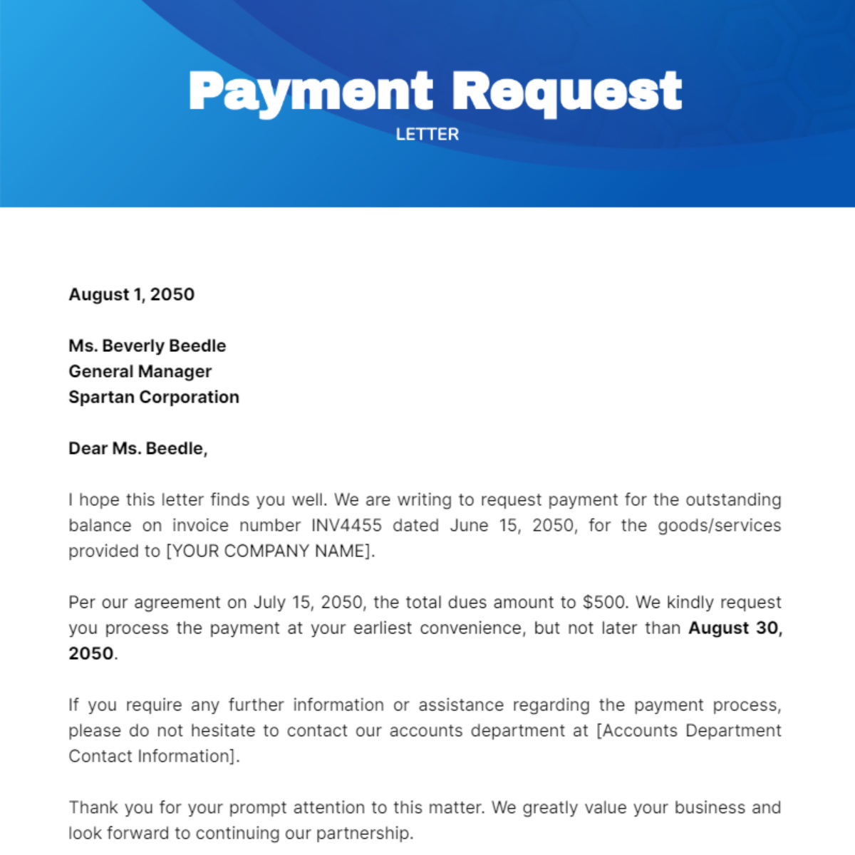 Payment Request Letter Template