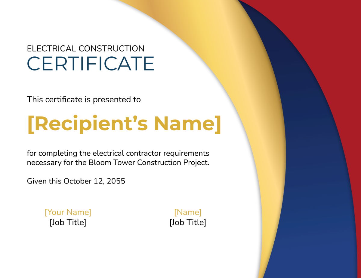Electrical Construction Certificate Template