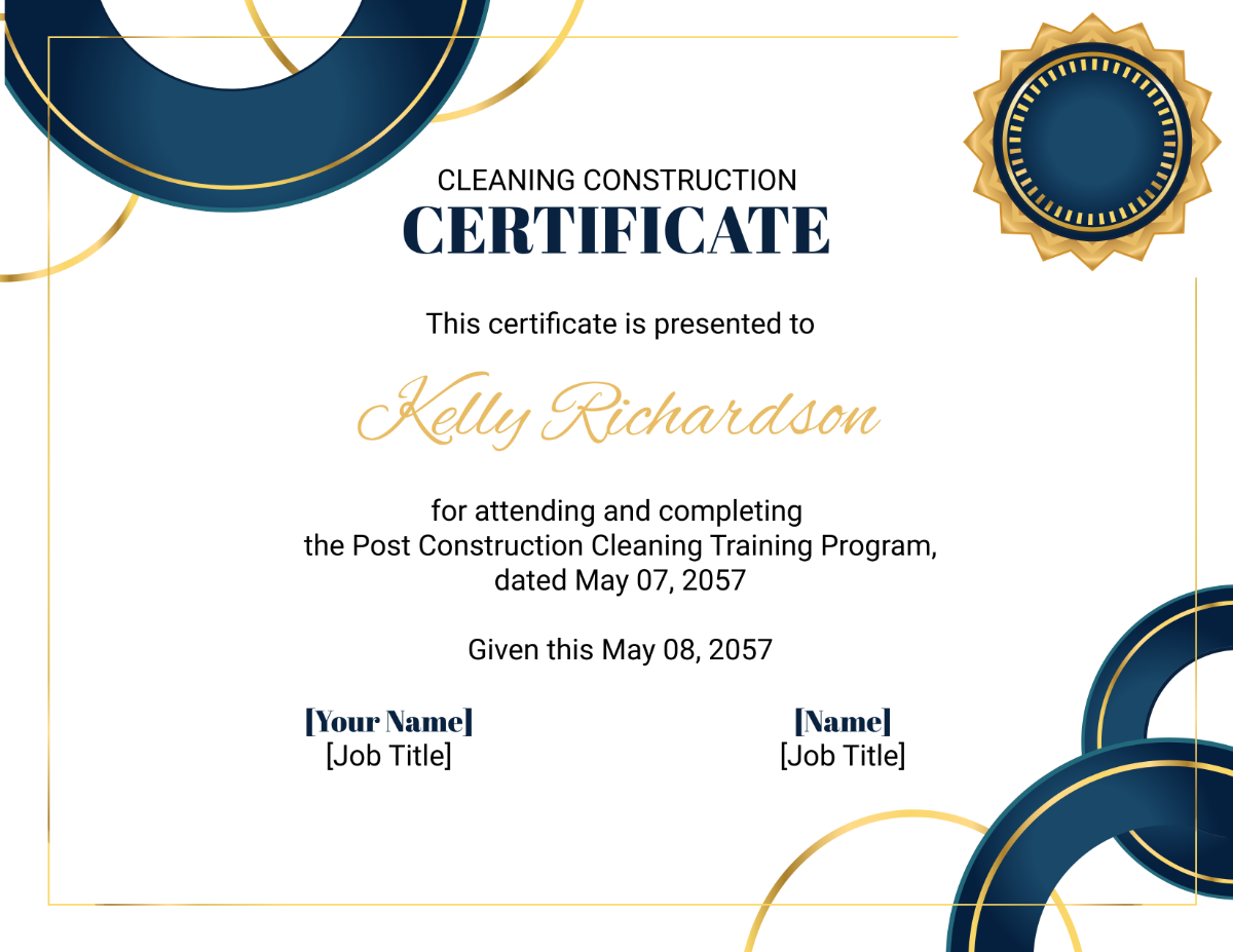 Cleaning Construction Certificate Template