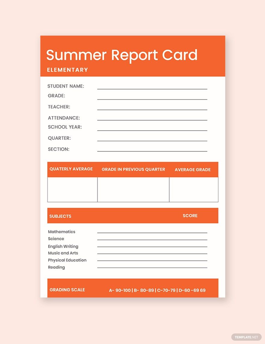 Summer Report Card Template