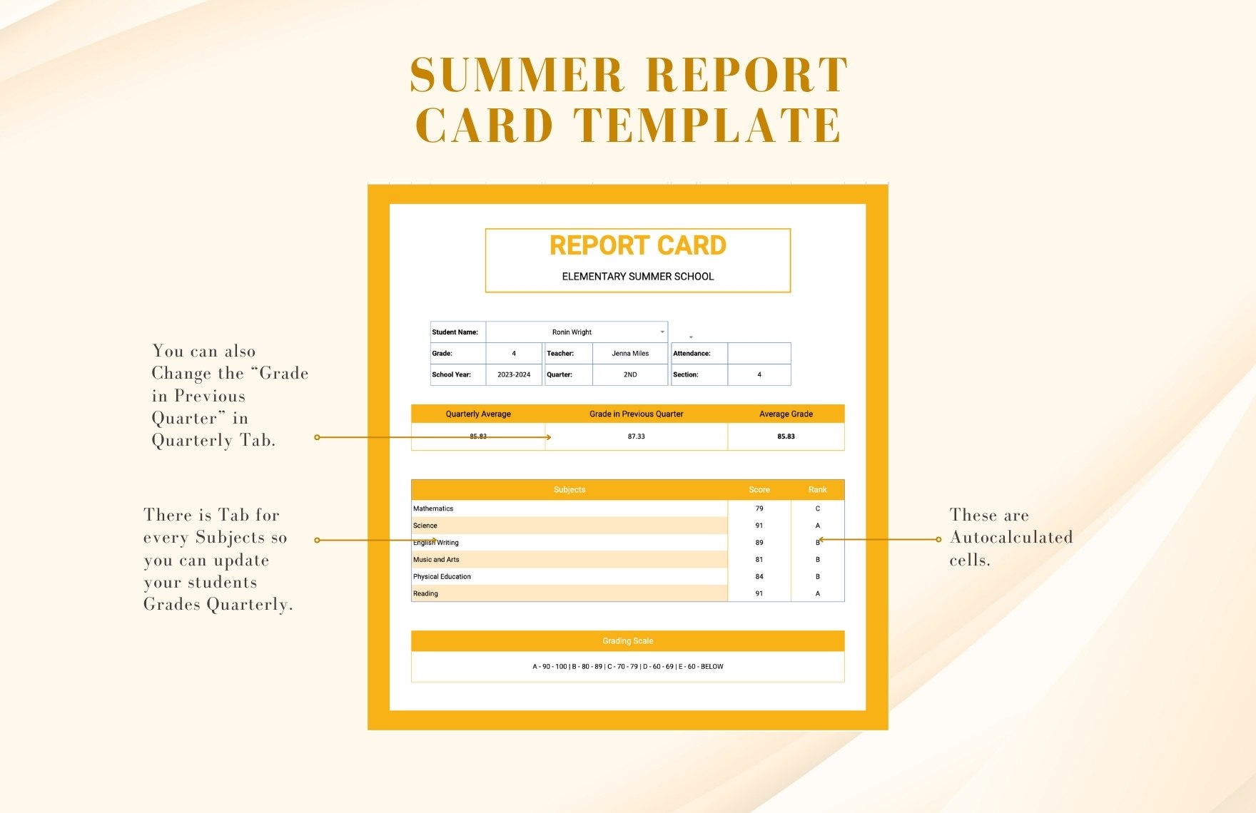 Summer Report Card Template