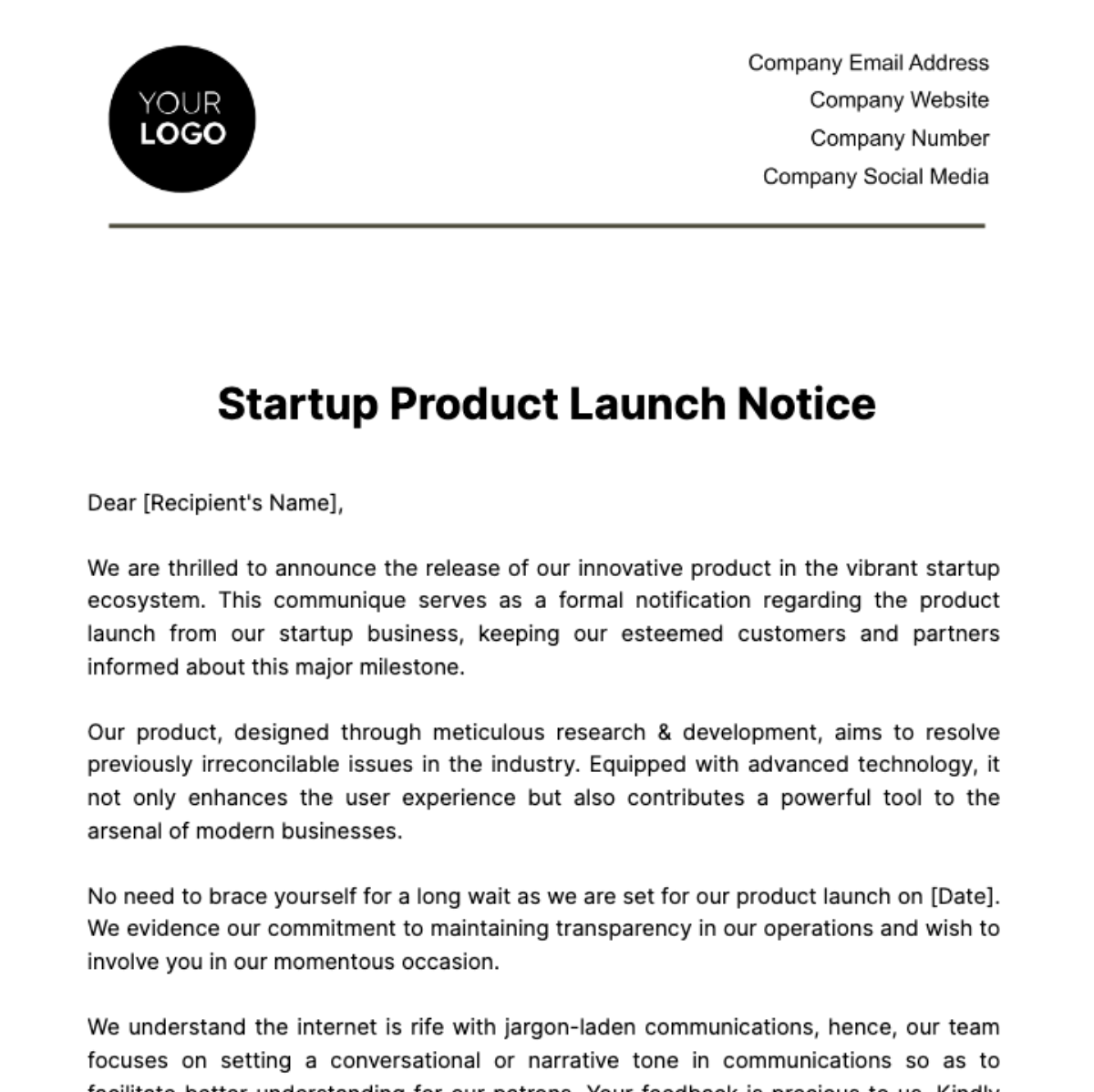 Startup Product Launch Notice Template - Edit Online & Download