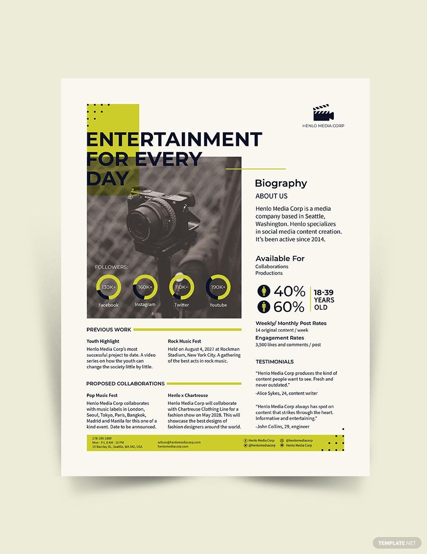 One Page Media Kit Template