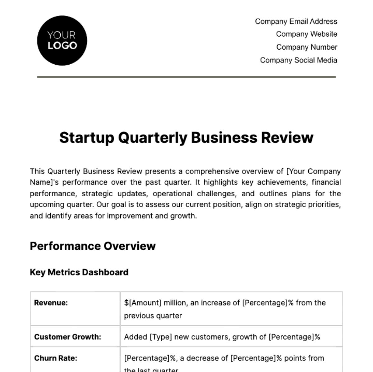 Startup Quarterly Business Review Template - Edit Online & Download