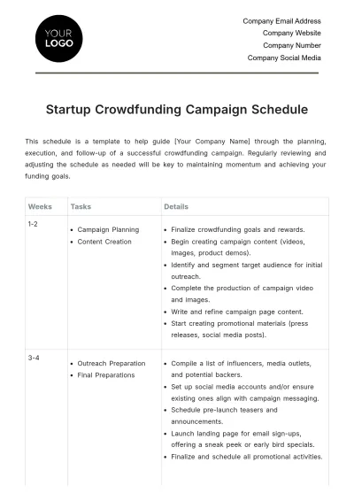 Free Startup Crowdfunding Campaign Schedule Template to Edit Online