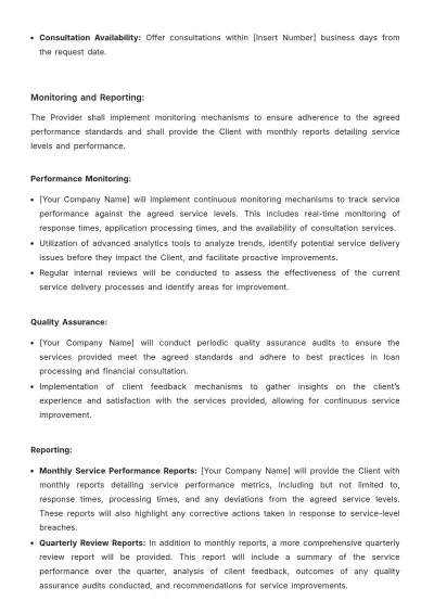Free Startup Loan Agreement Service Level Agreement (SLA) Template to Edit Online