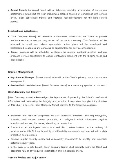 Free Startup Loan Agreement Service Level Agreement (SLA) Template to Edit Online