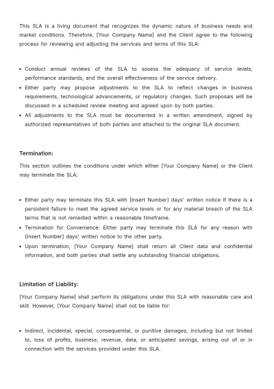 Free Startup Loan Agreement Service Level Agreement (SLA) Template to Edit Online