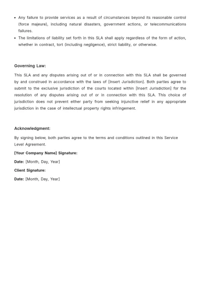 Free Startup Loan Agreement Service Level Agreement (SLA) Template to Edit Online