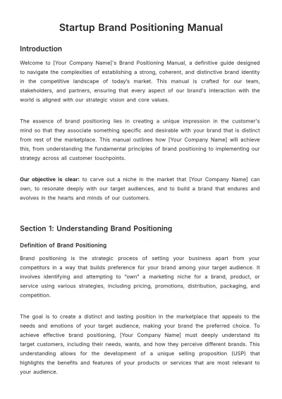 Free Startup Brand Positioning Manual Template to Edit Online