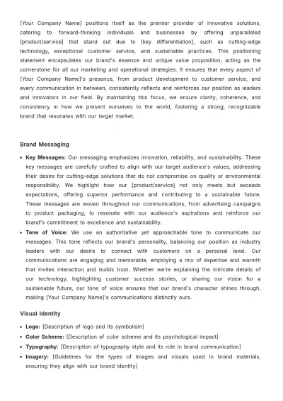 Free Startup Brand Positioning Manual Template to Edit Online
