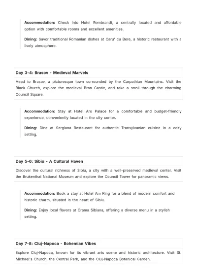 Free Romania Itinerary Template to Edit Online