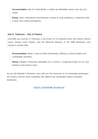 Free Romania Itinerary Template to Edit Online