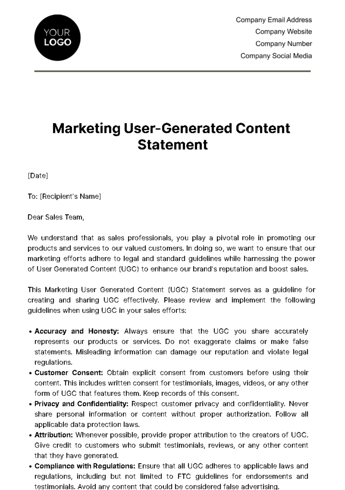 Marketing User Generated Content Statement Template