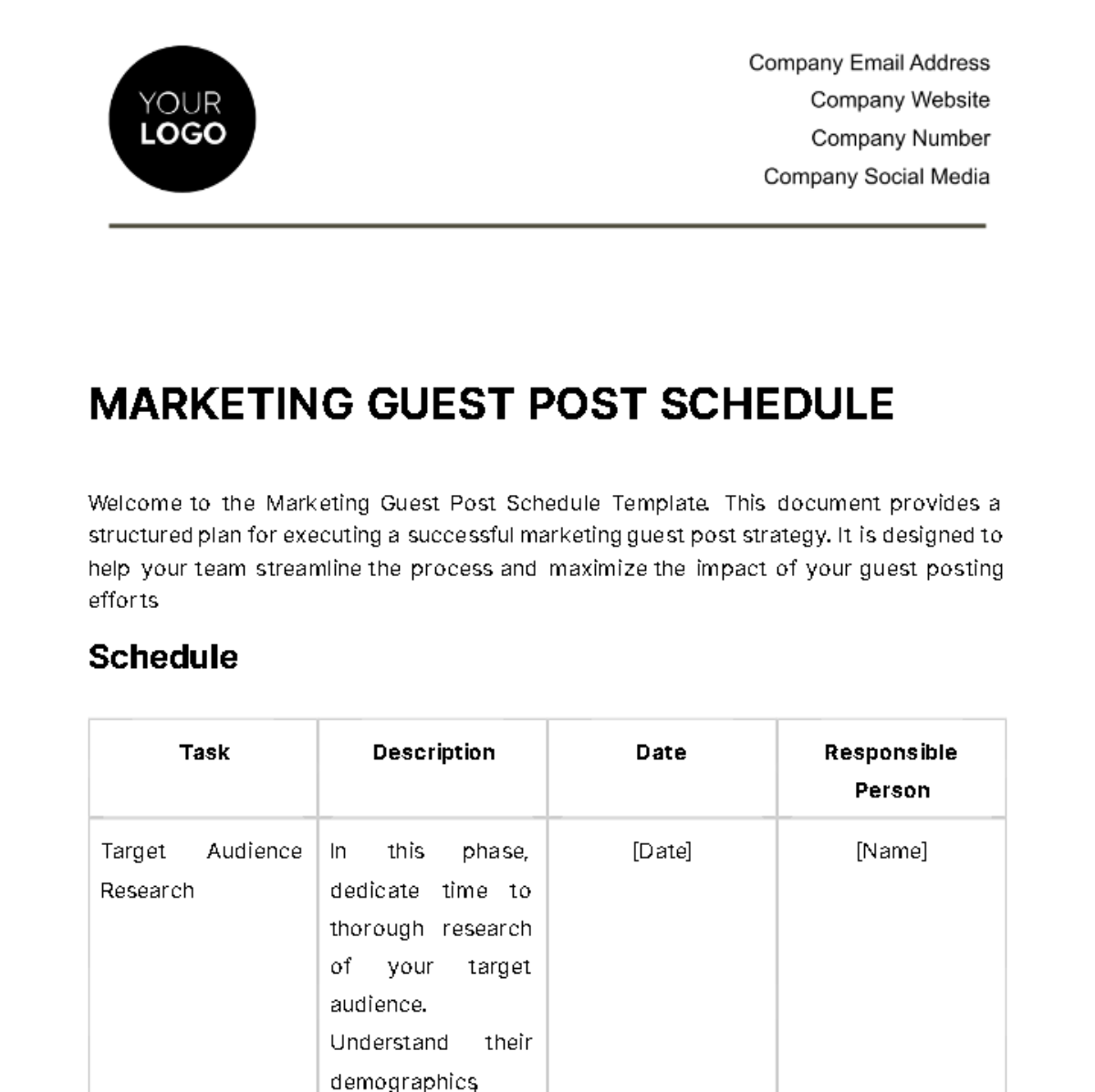 Marketing Guest Post Schedule Template