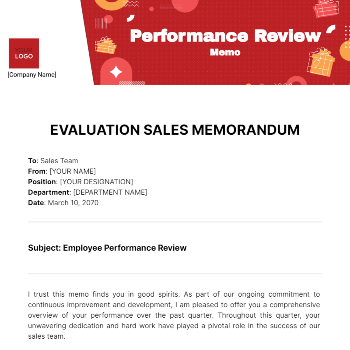 Performance Review Memo Template