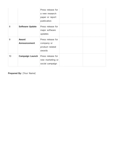 Free Startup Press Release Schedule Template to Edit Online