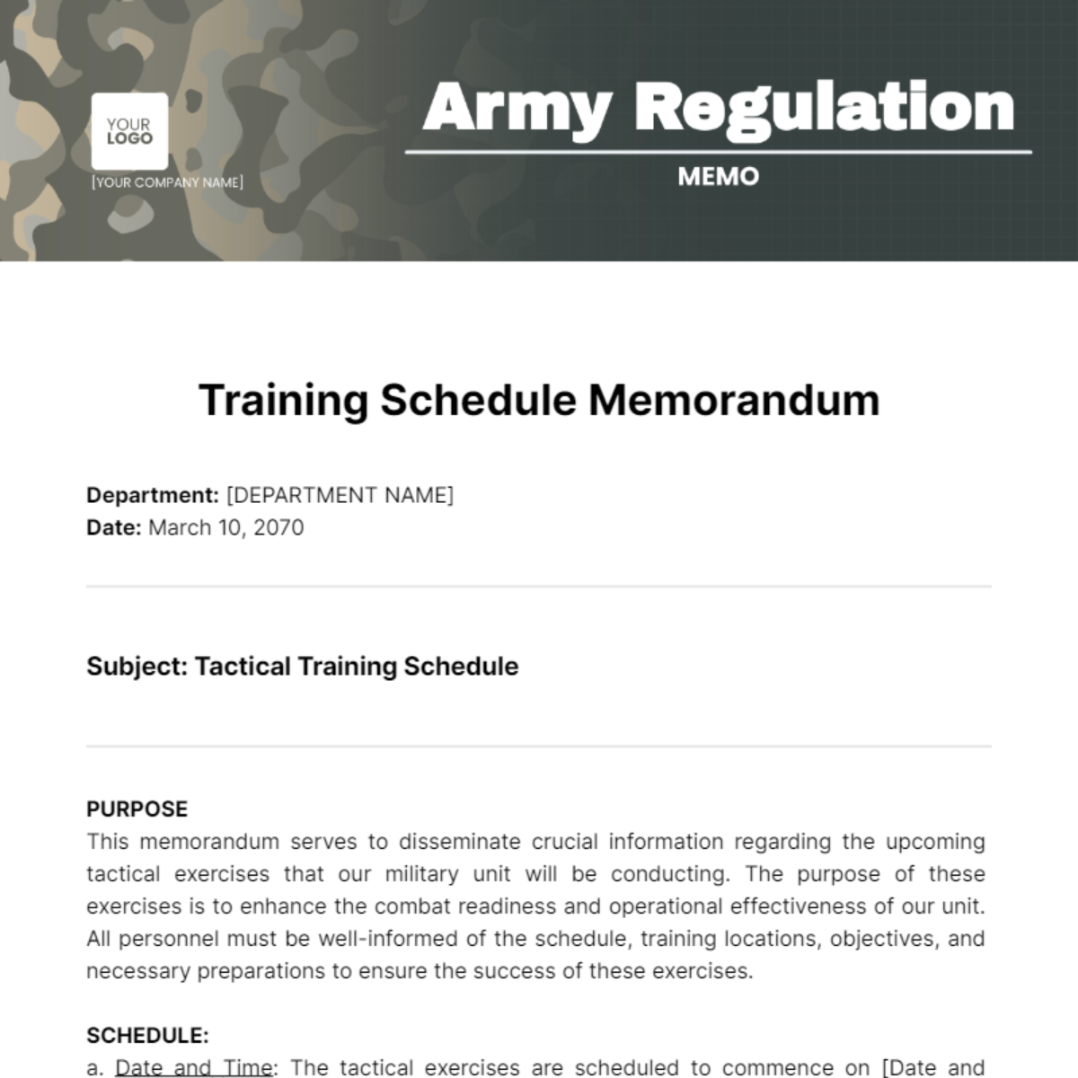 Army Regulation Memo Template