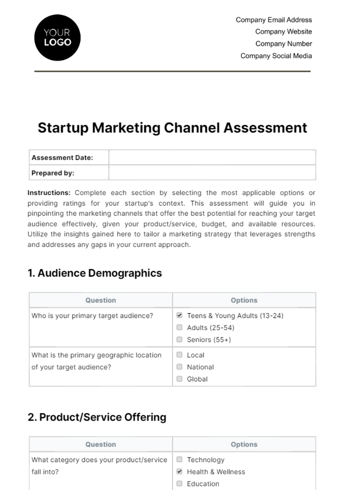Free Startup Marketing Channel Assessment Template