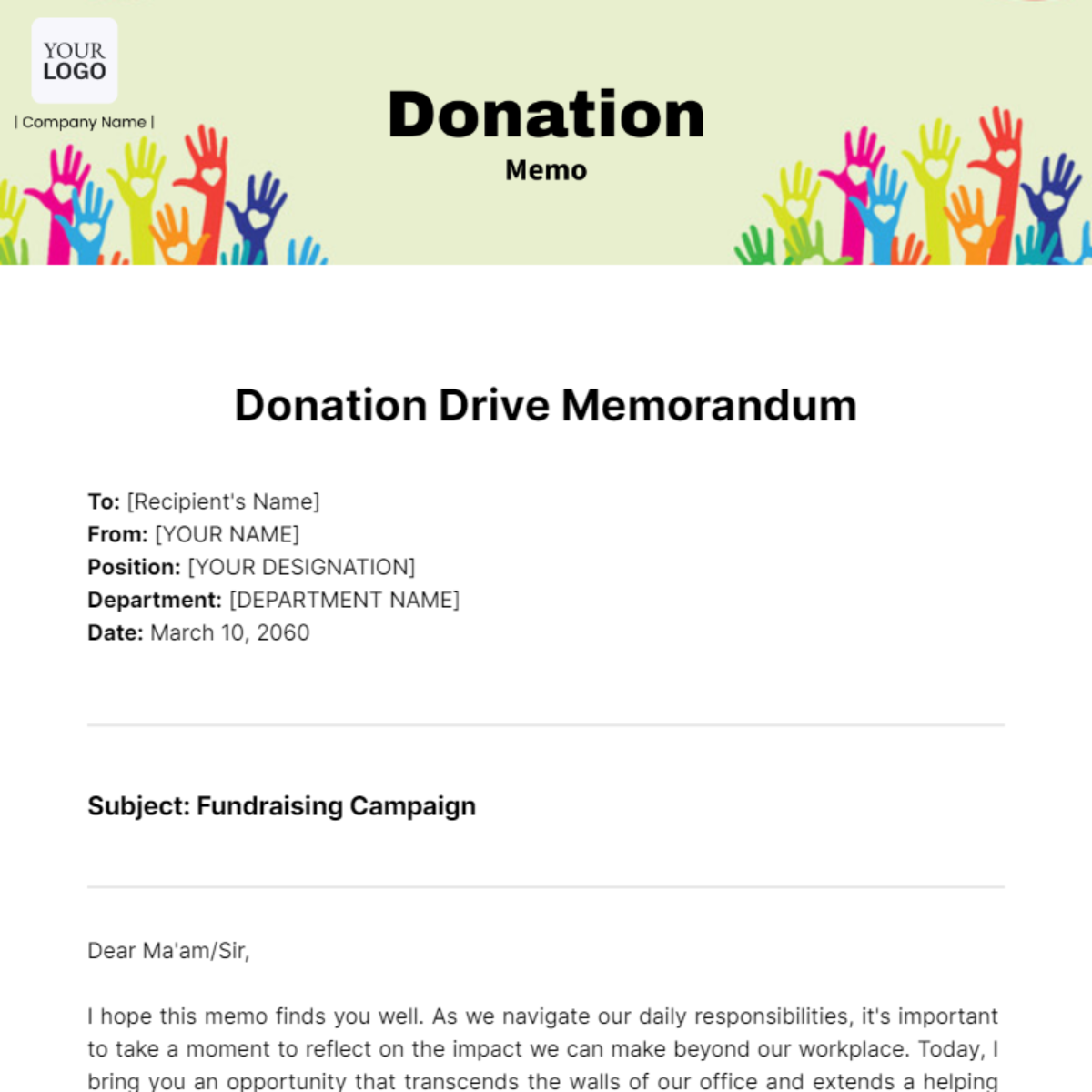 Donation Memo Template