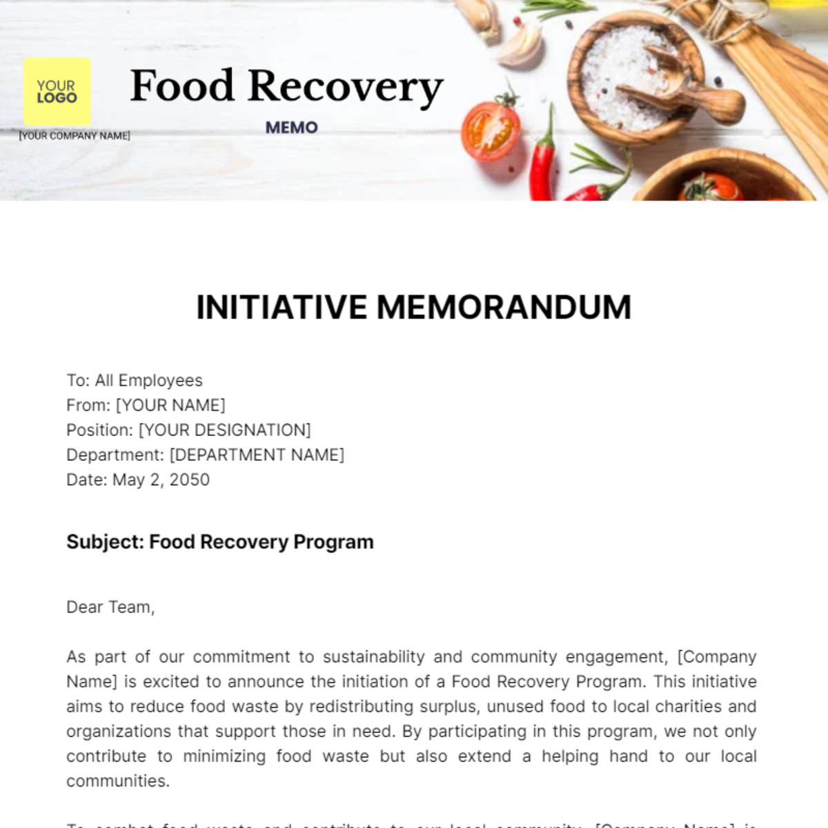 Food Recovery Memo Template
